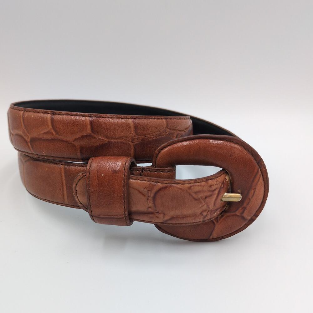 Vintage Charter Club Leather Belt Small Tan Reptile Texture Covered Buckle